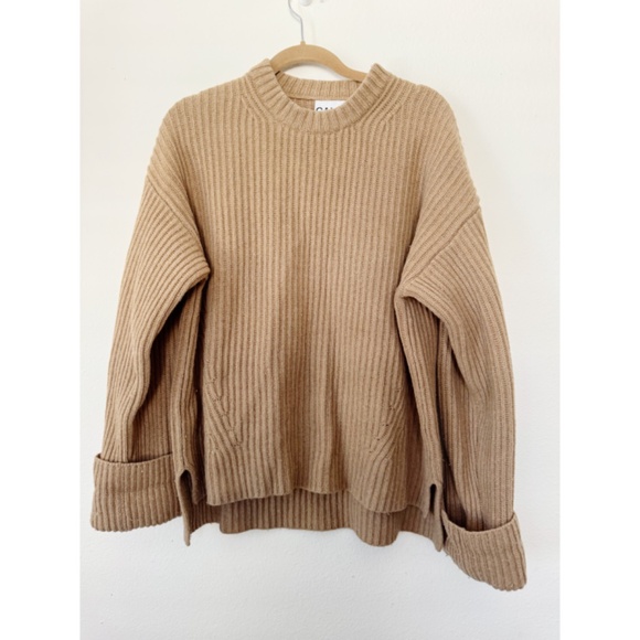 GANNI Recycled Wool Pullover Ribbed Crewneck Sweater Camel S - Picture 3 of 10